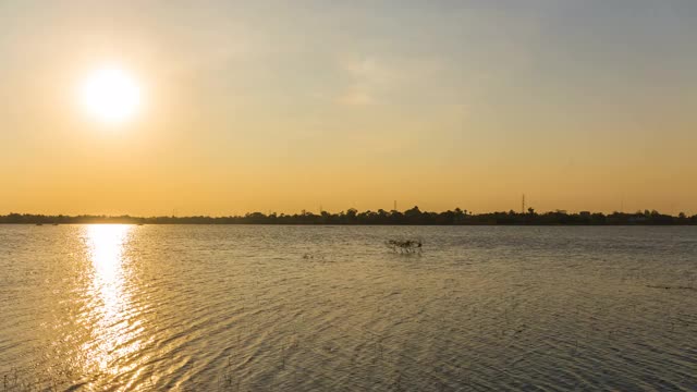 泰国Nakhon Ratchasima, Huay Yang水库日落和黄昏的景观时间流逝视频素材