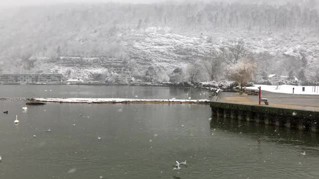 比尔湖下雪了视频素材