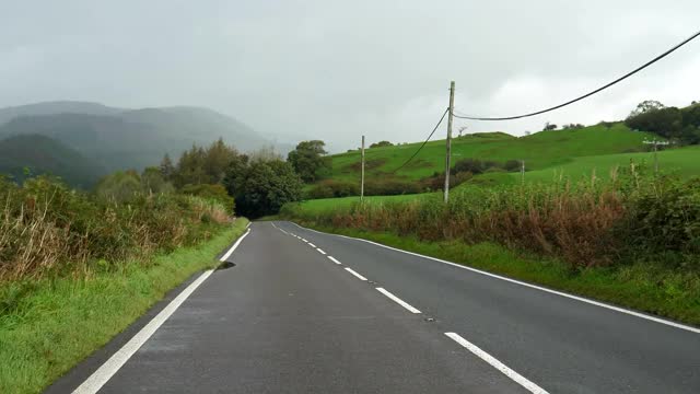 在威尔士的秋天驾驶弯曲的森林道路视频素材