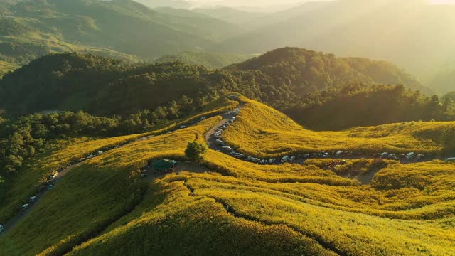 空中花田通Buatong超过泰国北部的山视频素材