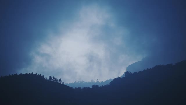 云景的一个山区森林景观，在一个穆迪和雾的一天，在Munnar，印度视频素材