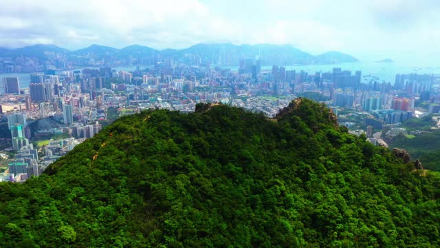 无人机拍摄的晴天空中九龙全景，香港视频素材