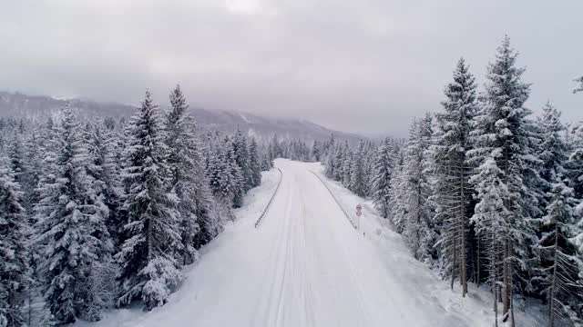 山林里的雪路视频素材