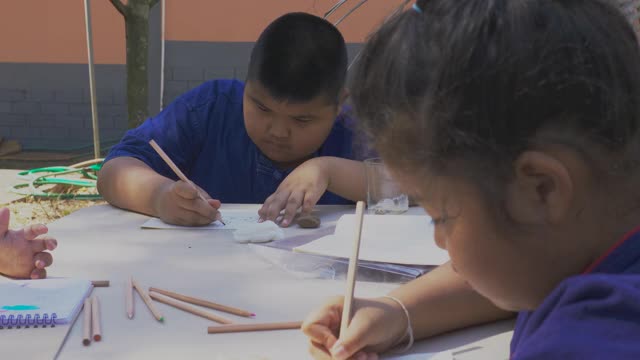 孩子们在上学期间被吸引到屋外视频素材