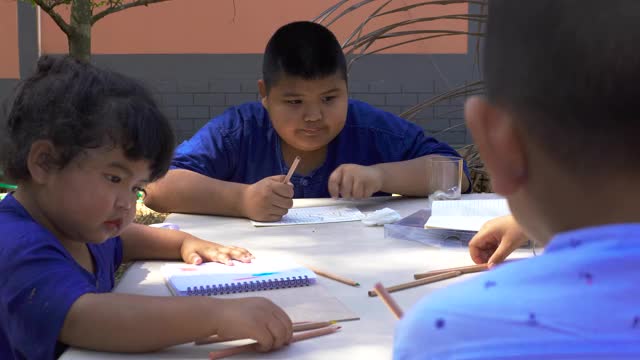 孩子们在上学期间被吸引到屋外视频素材