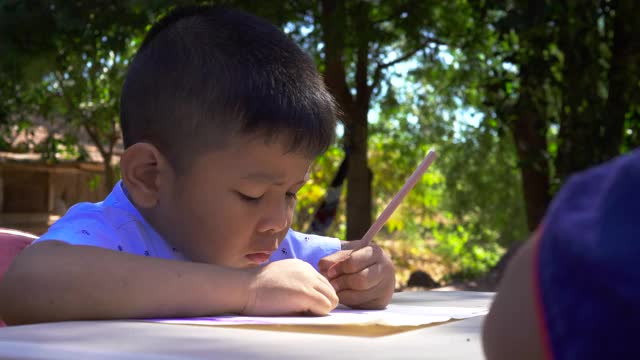 孩子们在上学期间被吸引到屋外视频素材