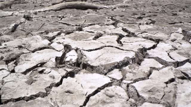 干旱使土地龟裂，湖泊龟裂，河底土壤干旱视频素材