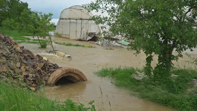 由于雨水的突然泛滥，河水泛滥了视频素材