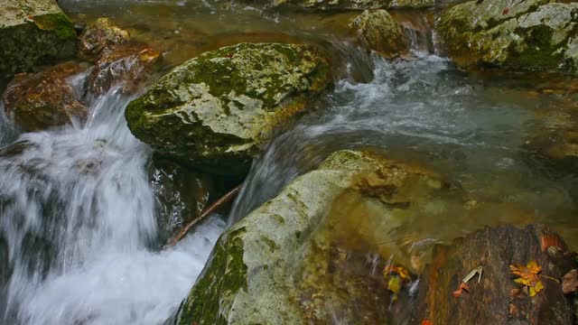 清澈的山河水流过岩石视频素材