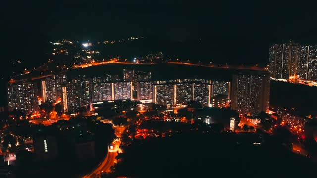 香港九龙湾地区的无人机夜景视频素材