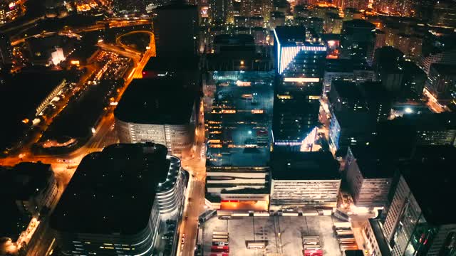 香港九龙湾地区的无人机夜景视频素材