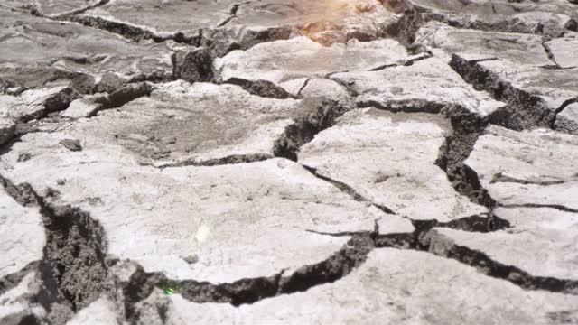 干旱使土地龟裂，湖泊龟裂，河底土壤干旱视频素材