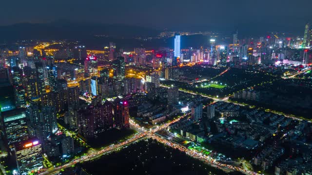 中国夜光深圳市景航拍全景4k时间视频素材