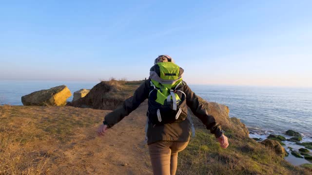 海上的女旅行者视频素材