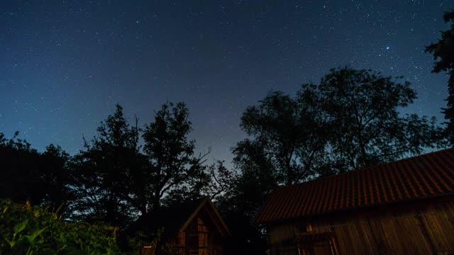 北方的恒星在农场建筑上向北极星的运动视频素材