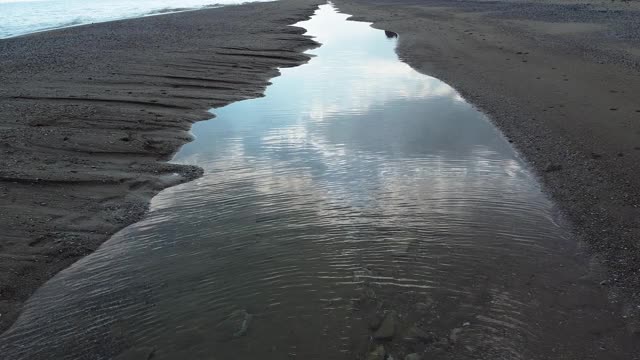 一架无人机飞过海岸后在暴风雨中飞过一只鸟。天空一视频素材