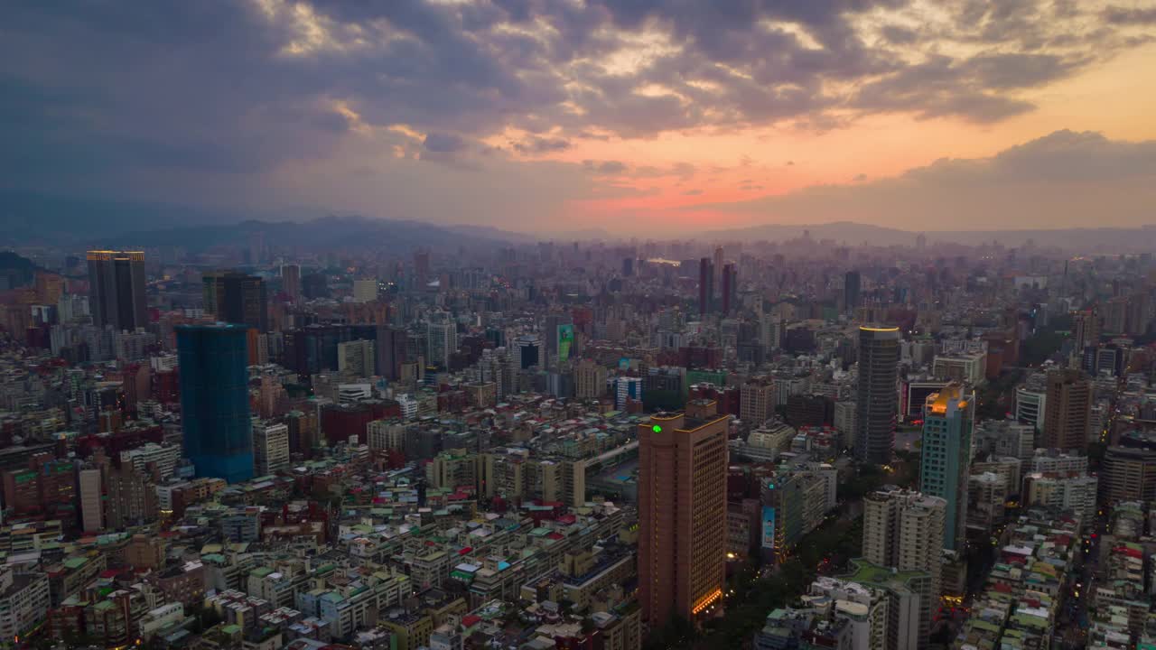 日落天空台北城市景观航空全景4k时间间隔台湾视频素材