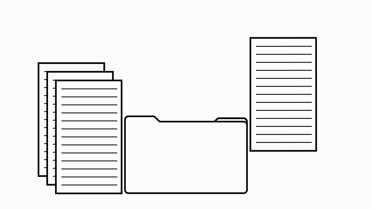 动画文件飞出文具文件夹。准备存档文件。从文件夹中取出纸张。视频视频素材