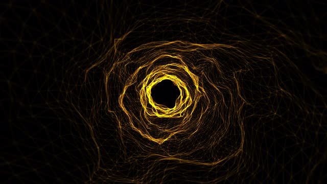 发光的虫洞运动图形背景与橙色几何网格。飞行动画通过抽象的隧道视频素材