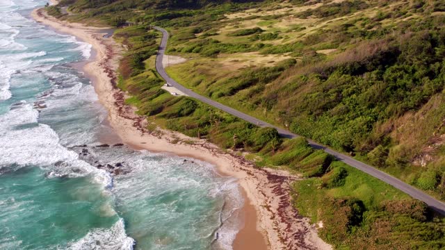 巴巴多斯东海岸沿海公路无人机(静态平移)视频素材