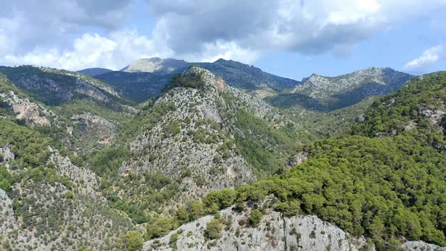 鸟瞰图trammuntana山，马略卡岛，巴利阿里群岛，西班牙视频素材