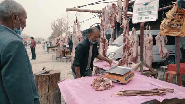 牛羊肉店，喀什，新疆，中国视频素材