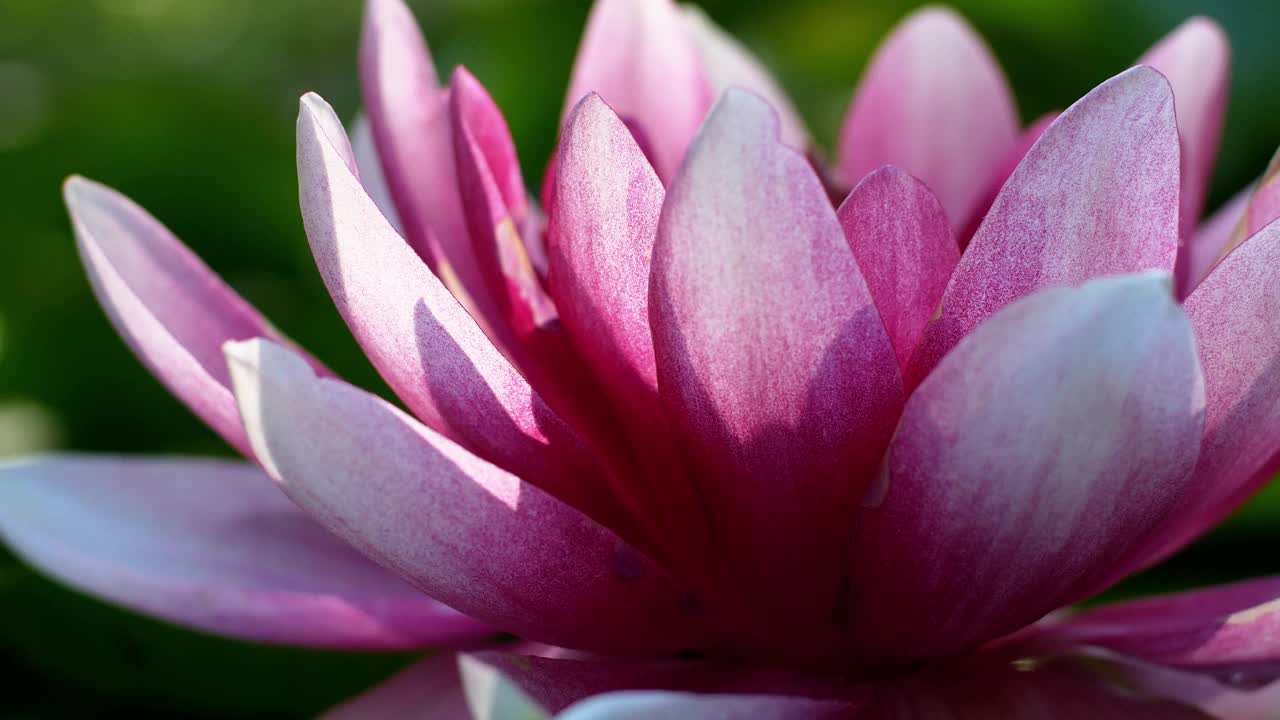 美丽的莲花。特写粉白莲花池亚洲近莲花沉思视频素材