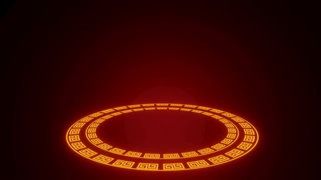 金色圆圈发光的霓虹灯框架为快乐春节的背景3D渲染视频素材