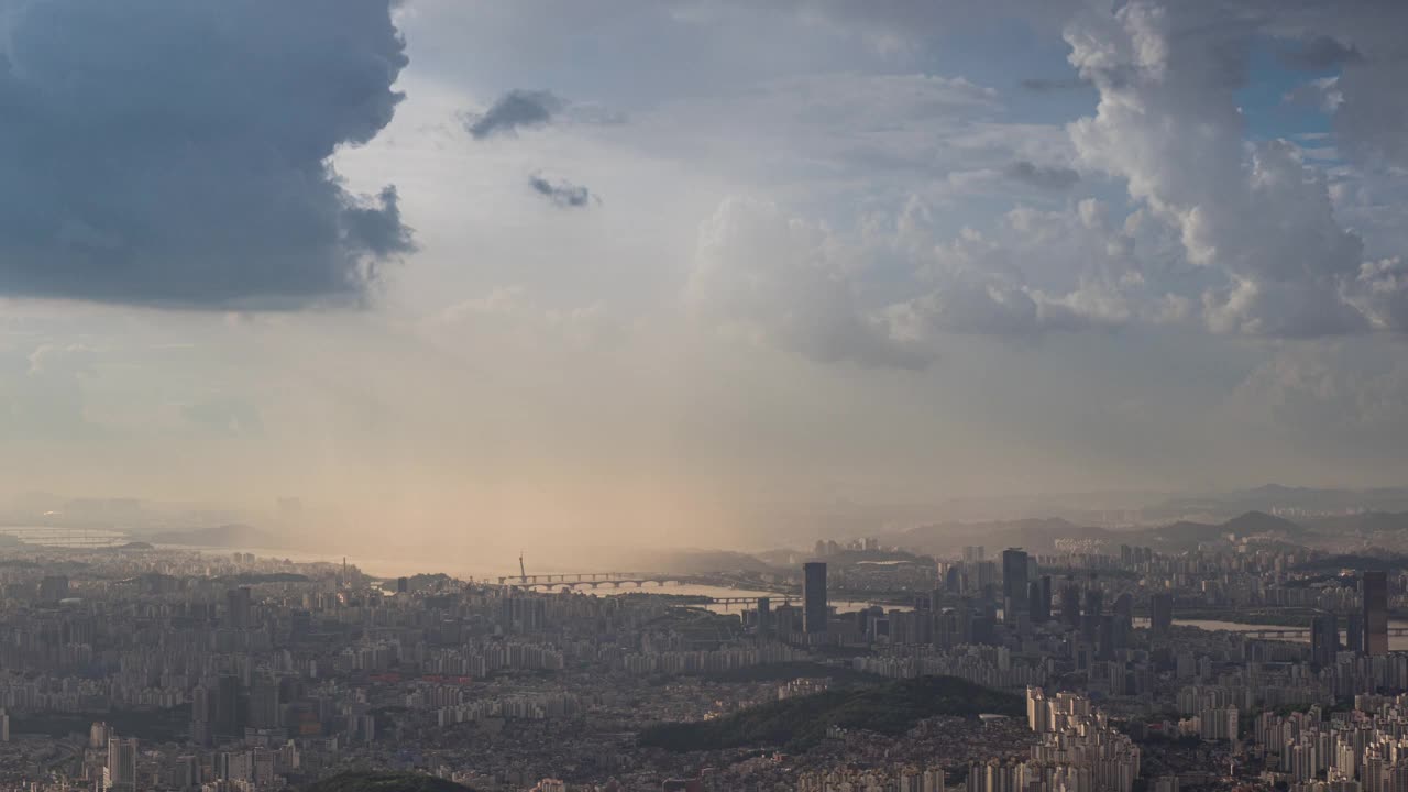 韩国首尔，从Gwanaksan山/ yeongdegpo -gu到Yeouido区的市中心和汉江风景视频素材