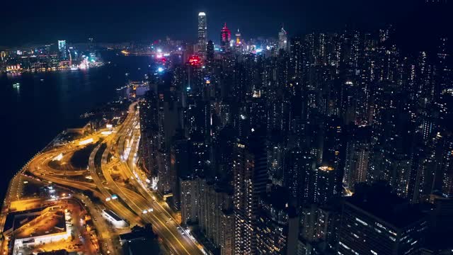 中国香港夜景鸟瞰图视频素材