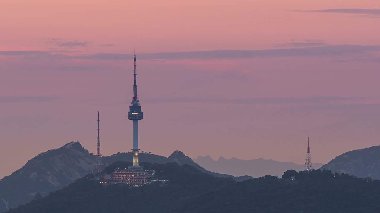 韩国首尔，北首尔塔的日落风景视频素材