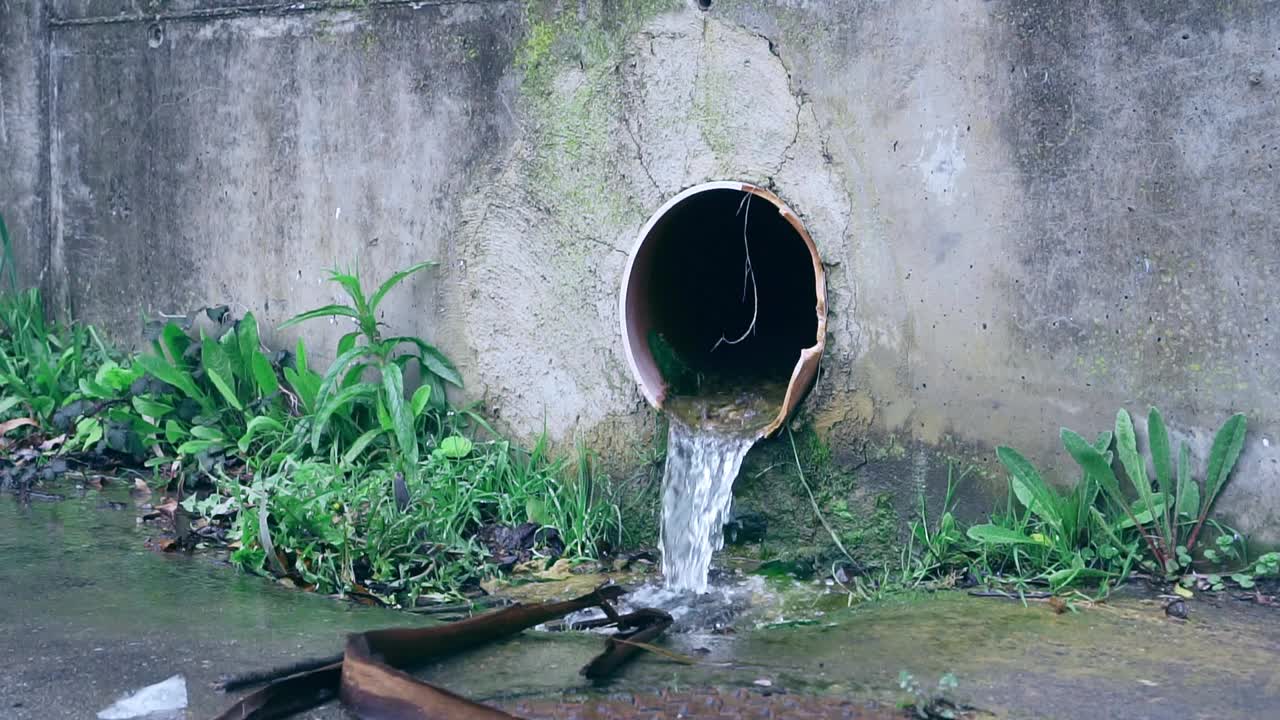 脏水从管道流出，污染了环境视频素材