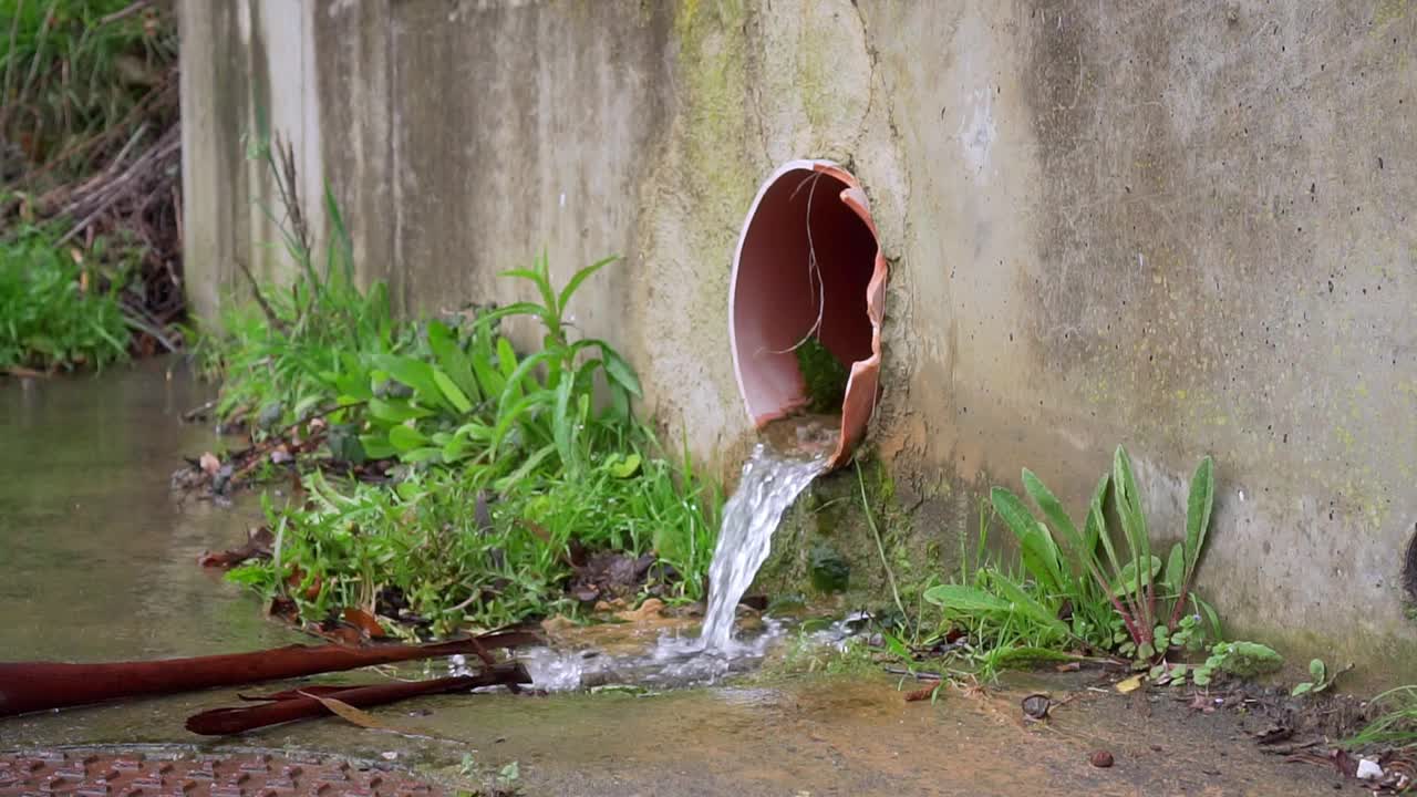 雨水从破裂的塑料管中排出视频素材