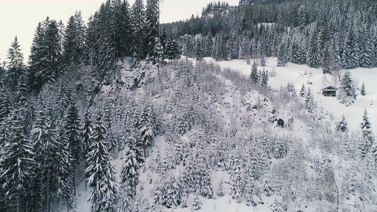 无人机在奥地利一座冰雪覆盖的山上飞行视频素材