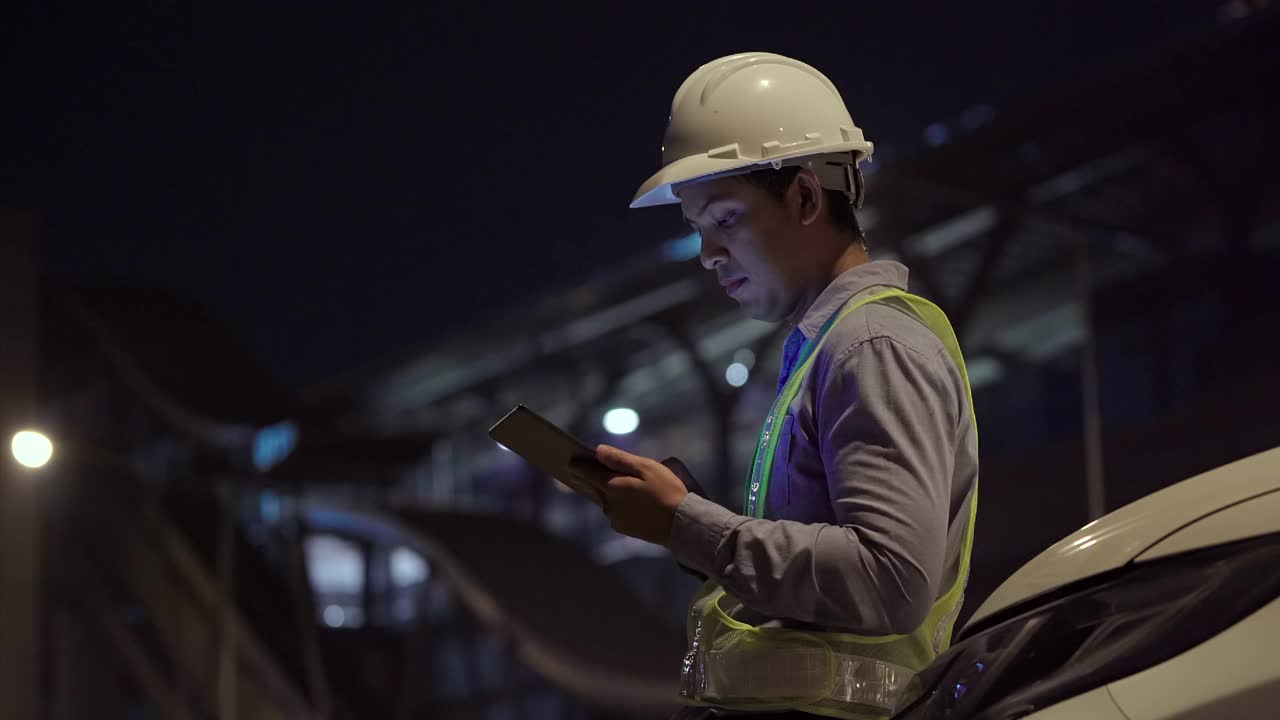 土建工程师在施工现场检查建筑师图纸。视频素材