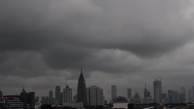 戏剧性的暴风雨云在城市视频素材