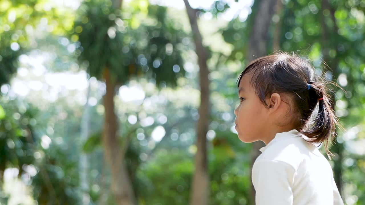 快乐的母亲拥抱她的小女儿与微笑在草坪夏季公园。全家人一起度假。视频素材