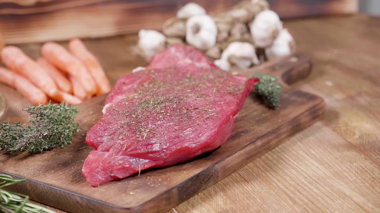 用香料调味的新鲜生牛肉视频下载