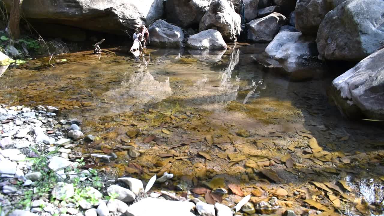 美丽的自然景观，流水对岩石的背景视频素材