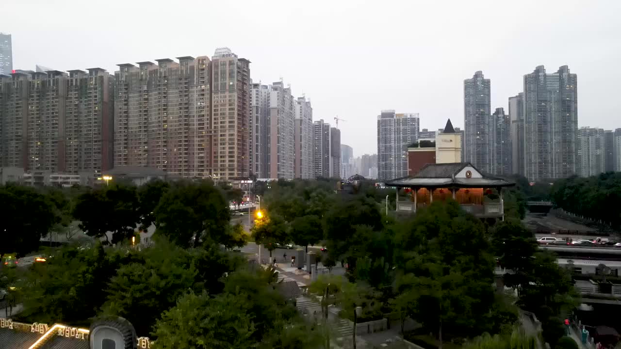 航拍广州建筑景观及天际线全景视频素材