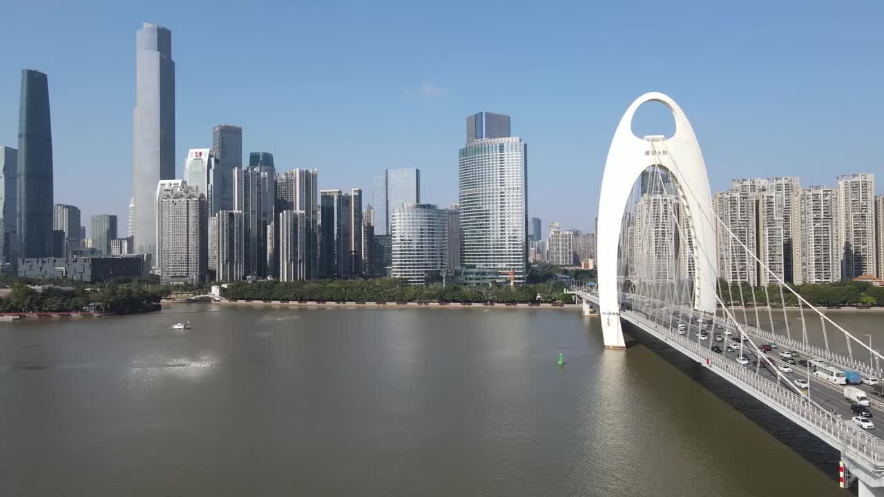 航拍广州建筑景观及天际线全景视频素材