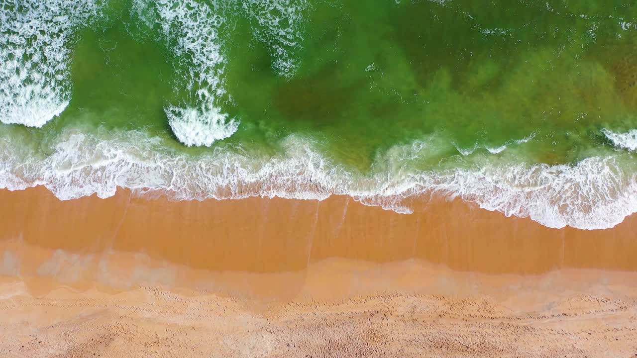 直接在海滩和海浪无人机镜头视频素材