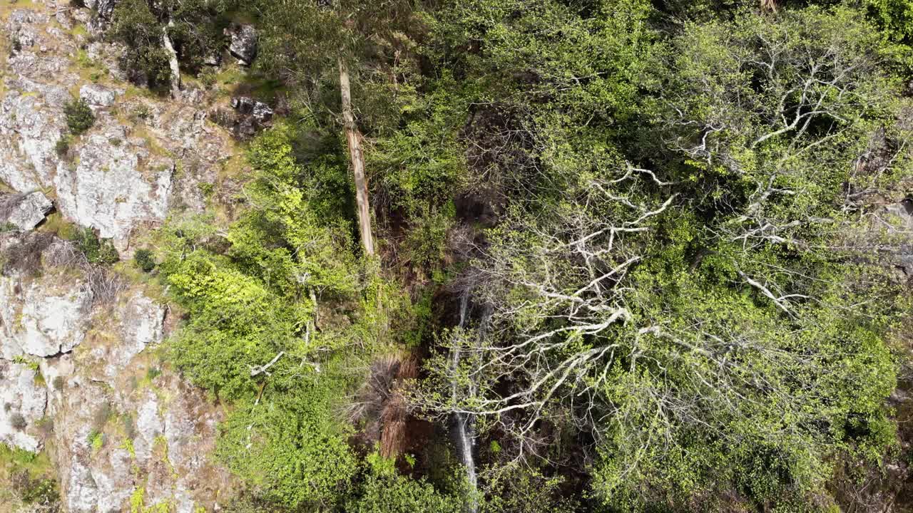 Barbelote瀑布(cascata do Barbelote)在Monchique附近Fóia，阿尔加维，葡萄牙-无人机揭示航拍视频素材