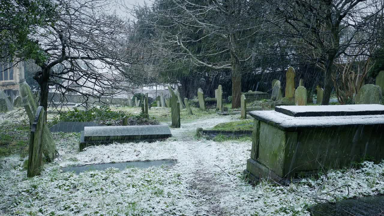 穿过墓地的小路上的雪-捷径视频素材