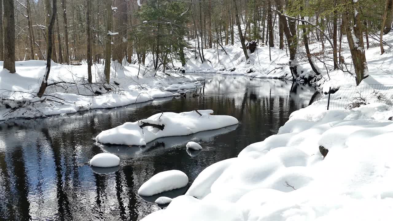 河流与冬季景观后的暴风雪视频素材