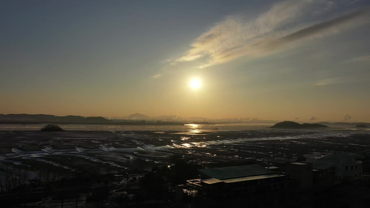 冬天的泥滩风景/江花枪，仁川，韩国视频素材