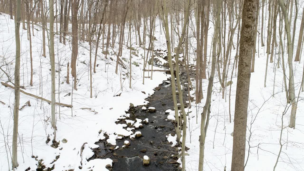 山溪冬天雪，降过水视频素材