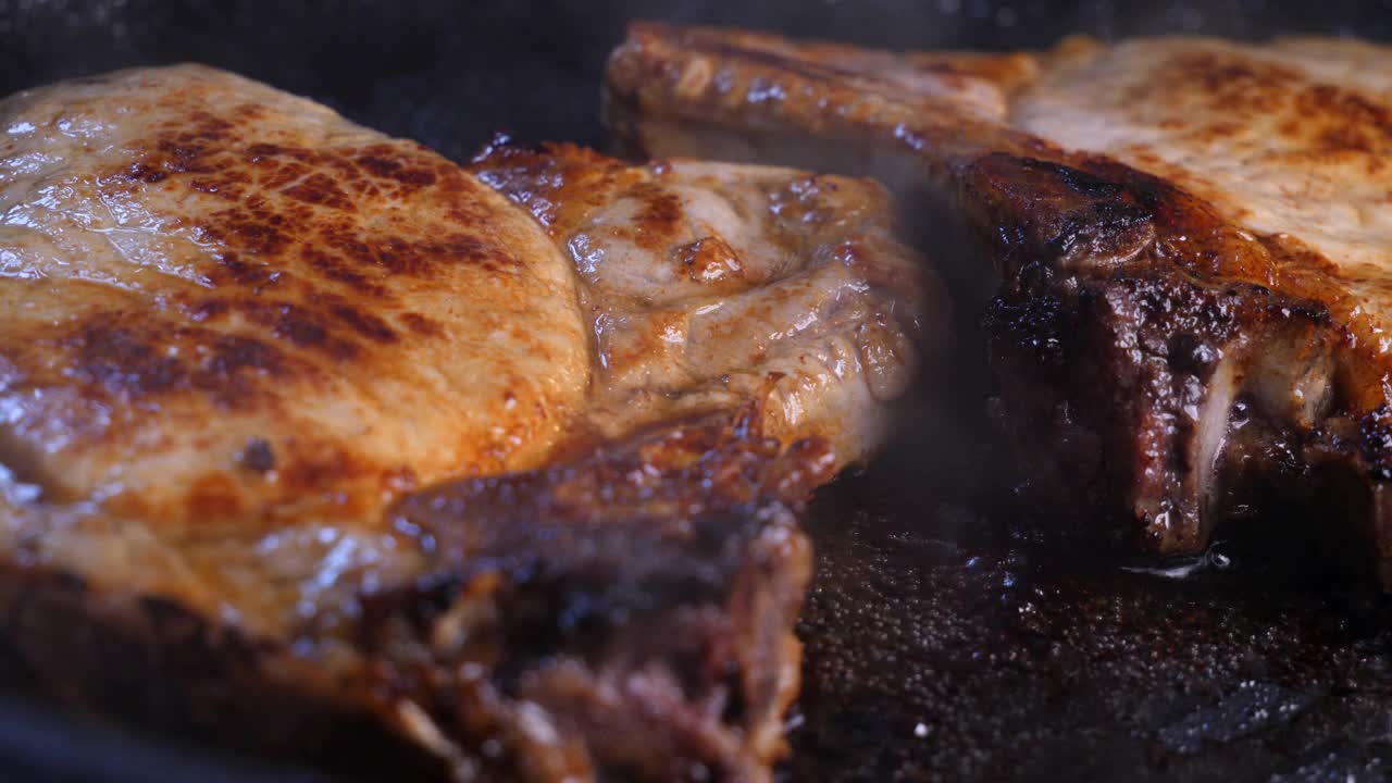 炸肉片特写，猪肉视频素材