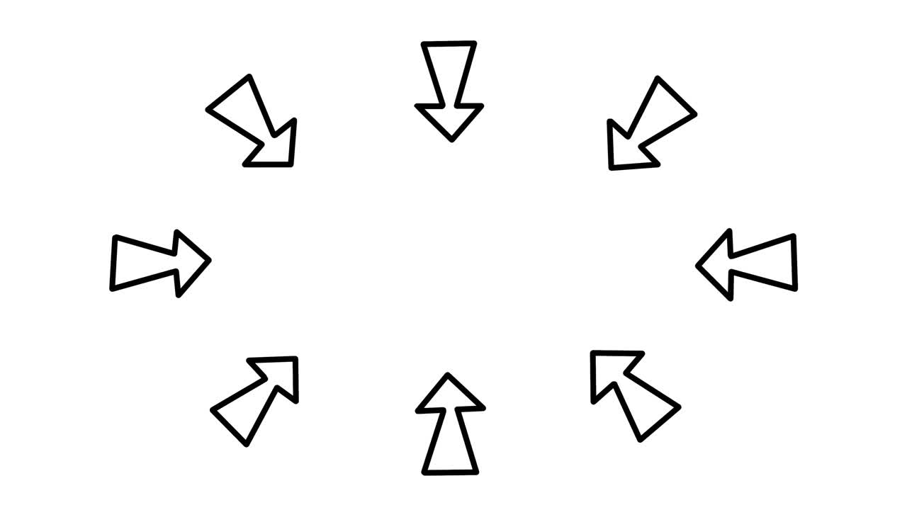 圆圈的手绘箭头动画，定格涂鸦箭头框架指向中间的白色背景视频素材