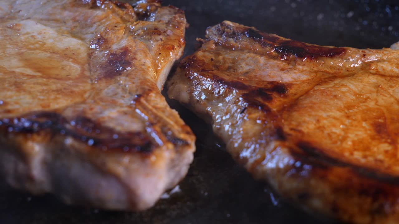 炸肉片特写，猪肉视频素材